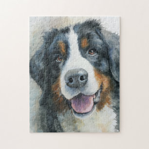 Puzzle portrait à l'aquarelle du chien de montagne bernoi