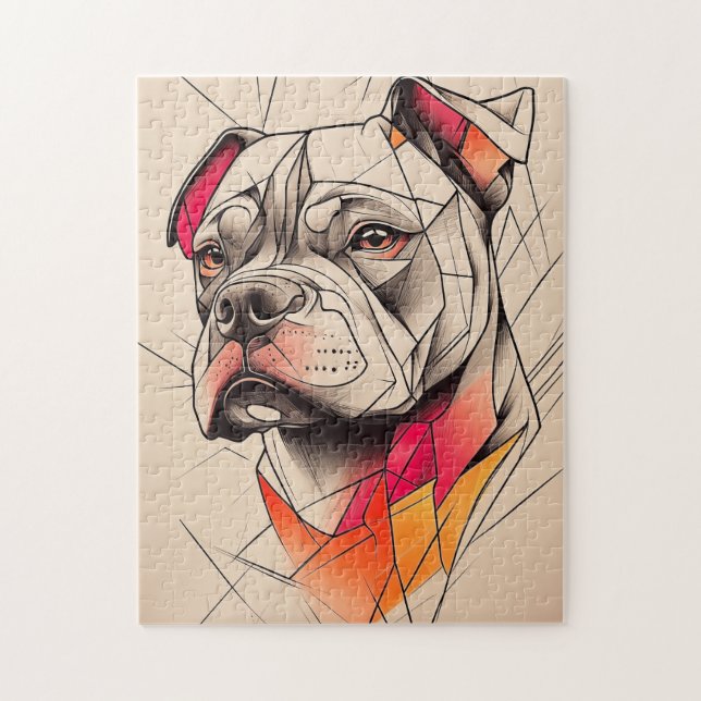 Puzzle Portrait Abstrait Pit Bull (Vertical)
