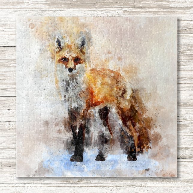 Puzzle Portrait aquarellé du renard roux 02 (Red Fox Watercolor Portrait 02. Jigsaw Puzzle)