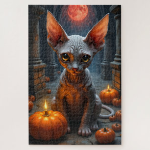 Puzzle Portrait artistique de chat Sphynx gothique sombre