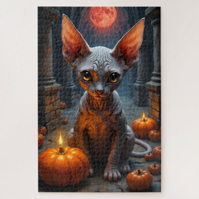 Puzzle Portrait artistique de chat Sphynx gothique sombre (Vertical)