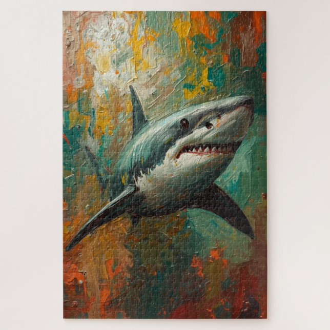 Puzzle Portrait artistique de requin Vibrant peinture à l (Vertical)