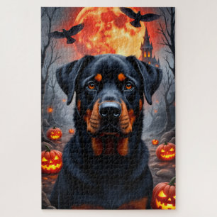 Puzzle Portrait artistique de Rottweiler sous la lune de