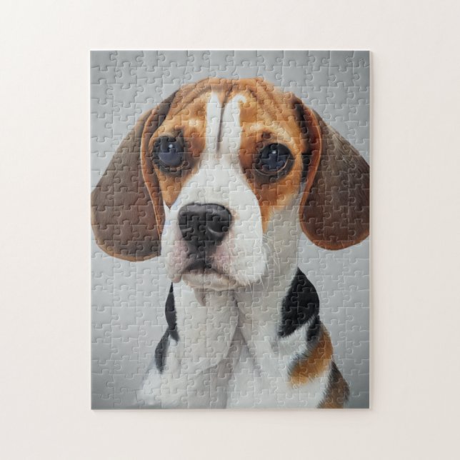 Puzzle Portrait beagle Gouache Art (Vertical)