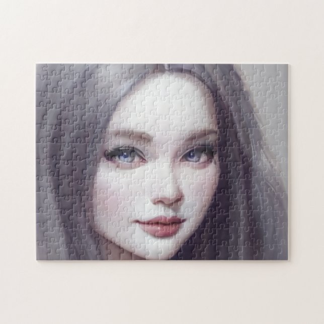 Puzzle Portrait Brown yeux lèvres cheveux jeune femme (Horizontal)