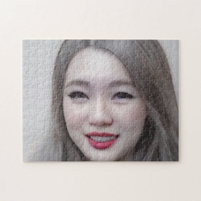 Puzzle Portrait Brown yeux lèvres cheveux jeune femme (Horizontal)