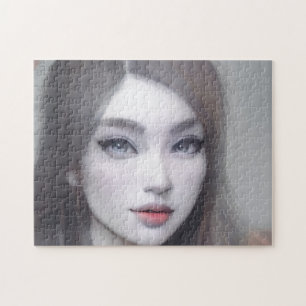 Puzzle Portrait Brown yeux lèvres cheveux jeune femme