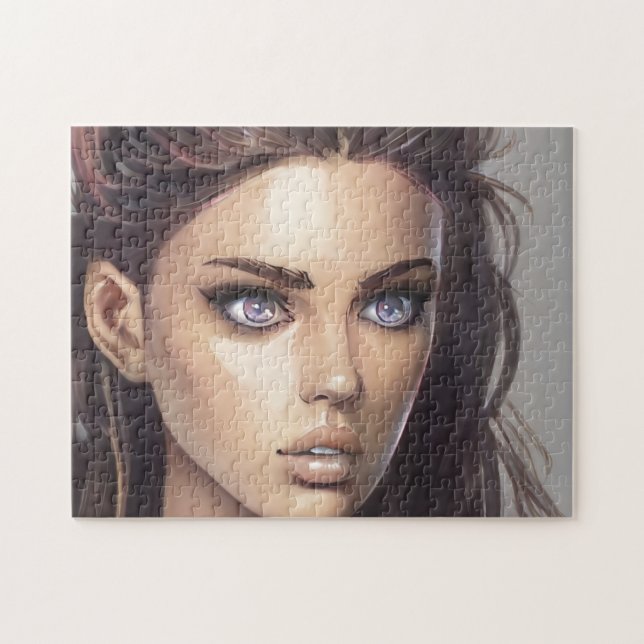 Puzzle Portrait Brunette Blue Eyed Young Woman (Horizontal)