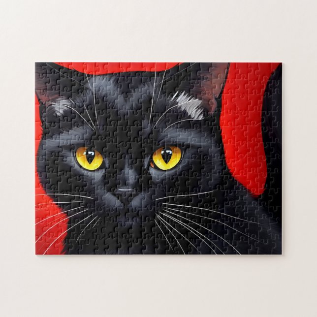 Puzzle Portrait captivant de Kitty Art - Chat noir de 252 (Horizontal)