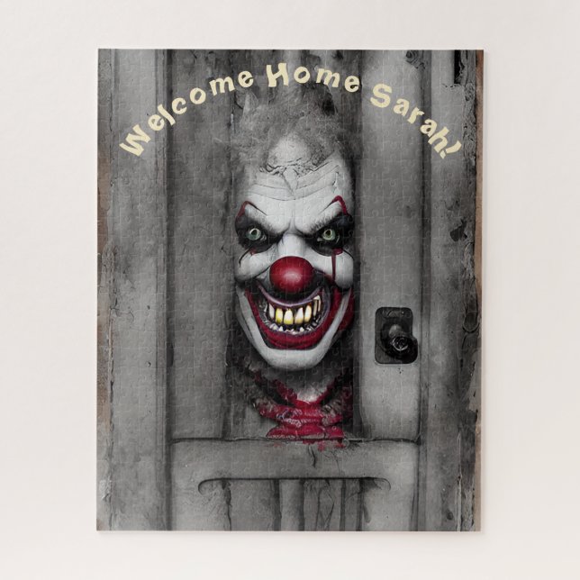 Puzzle Portrait Clown Effrayant Avec Texte Personnalisé T (Vertical)