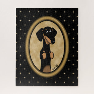 Puzzle Portrait Dachshund Ovale Or (noir et bronzé)
