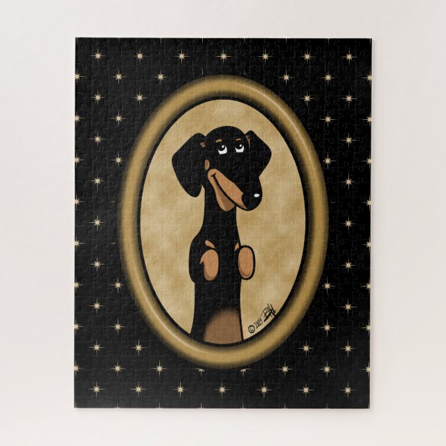 Puzzle Portrait Dachshund Ovale Or (noir et bronzé) (Vertical)