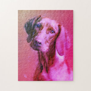 Puzzle Portrait d'art hongrois Vizsla Chien   Rose
