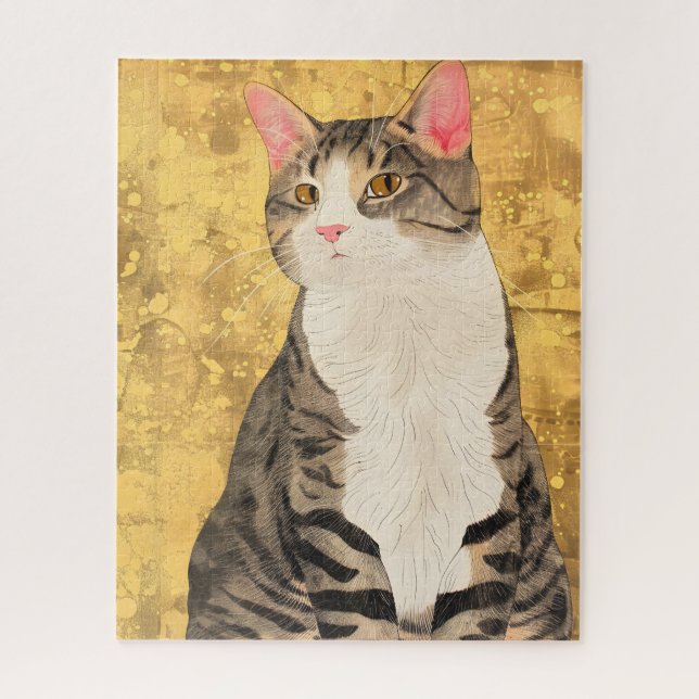 Puzzle Portrait de chat blanc gris vintage (Vertical)