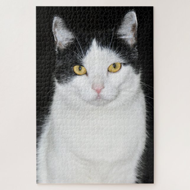 Puzzle Portrait de chat noir et blanc (Vertical)