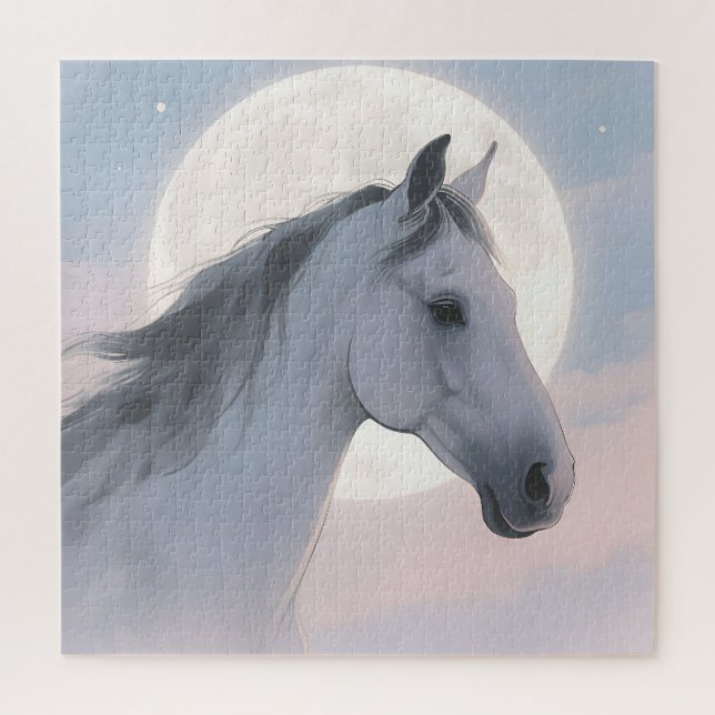 Puzzle Portrait de cheval blanc au clair de lune (Vertical)