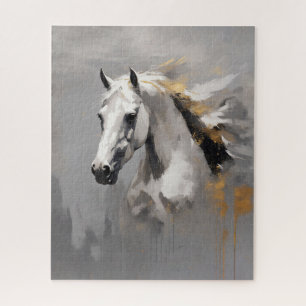 Puzzle Portrait de cheval blanc puissant effet d'huile