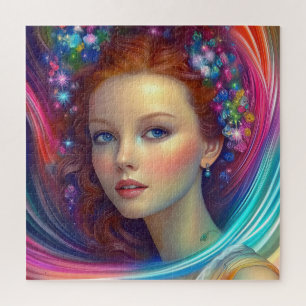 Puzzle Portrait de cheveux arc-en-ciel enchanté