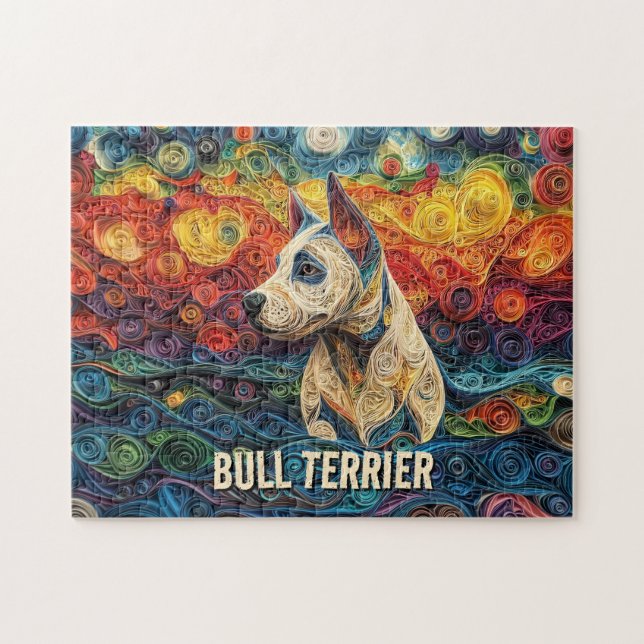 Puzzle Portrait de chien Bull Terrier en quilling papier (Horizontal)