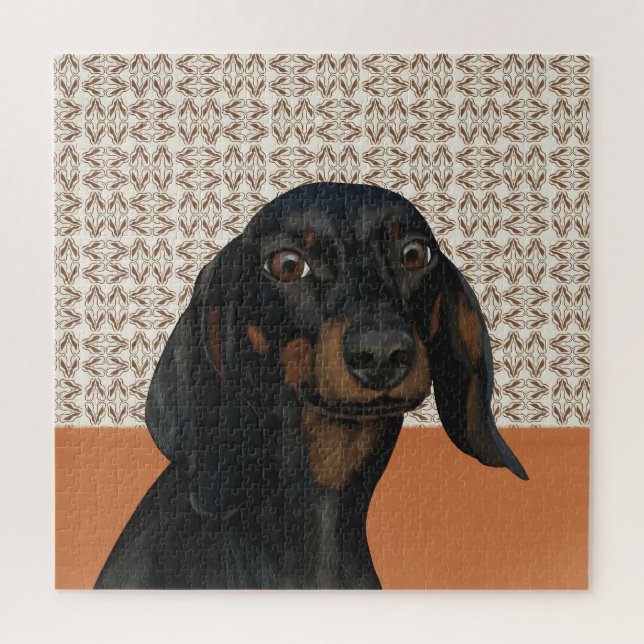 Puzzle Portrait de Chien Dachshund noir mignon (Vertical)