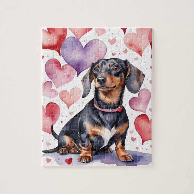 Puzzle Portrait de chien de compagnie Dachshund aquarelle (Vertical)