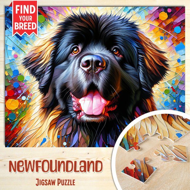 Puzzle Portrait de chien de Terre-Neuve Art acrylique Imp (Créateur téléchargé)
