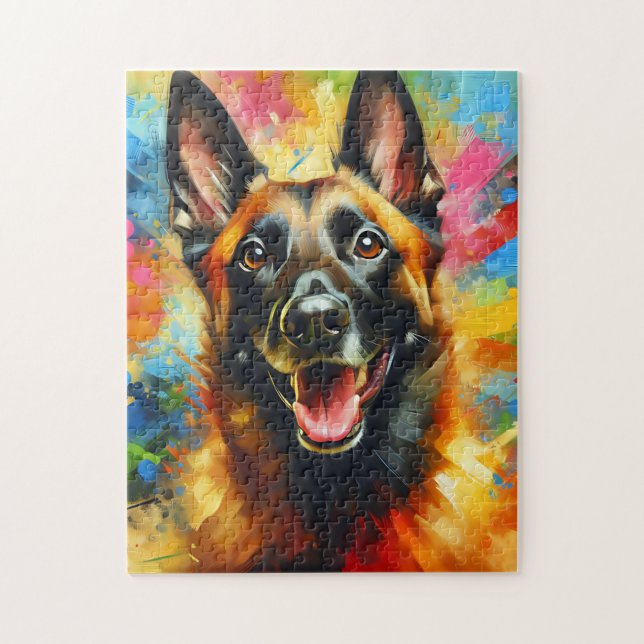 Puzzle Portrait de chien Malinois belge Acrylique Art Imp (Vertical)