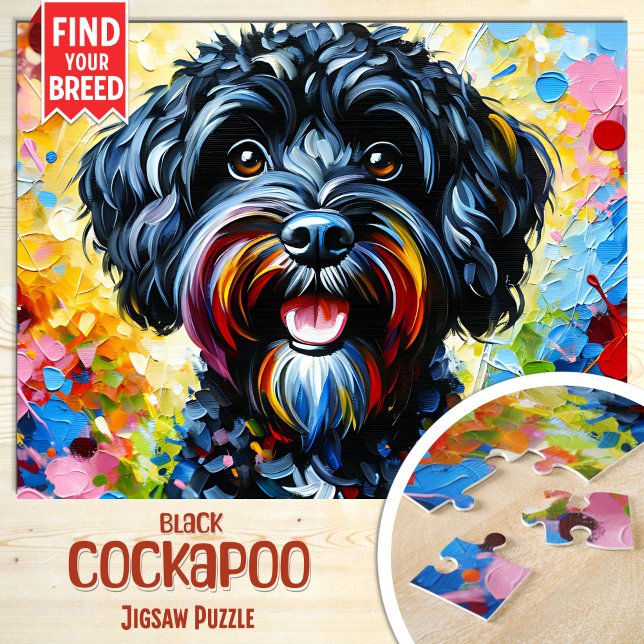 Puzzle Portrait de chien noir Cockapoo Impression d'art e (Créateur téléchargé)