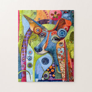 Puzzle Portrait de chien pop-art amusant aux couleurs viv