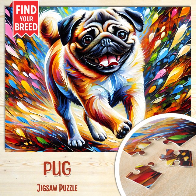 Puzzle Portrait de chien Pug Impression d'art acrylique C (Créateur téléchargé)