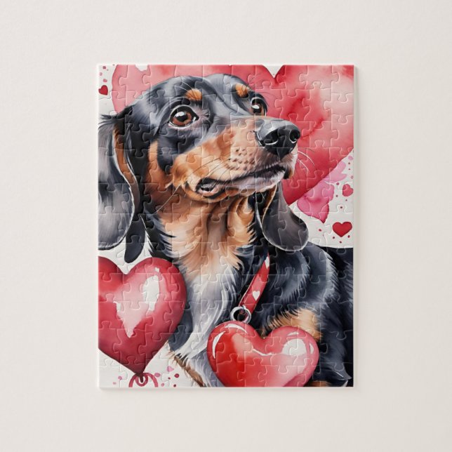 Puzzle Portrait de chien teckel à l'aquarelle pour la Sai (Vertical)