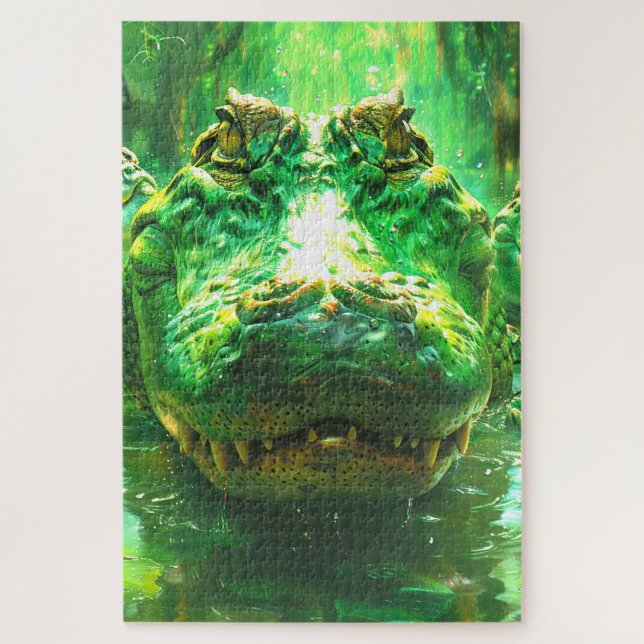 Puzzle Portrait de crocodile frappant la jungle verte (Vertical)