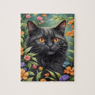 Puzzle Portrait de Famille de Chat Noir à Poils Longs