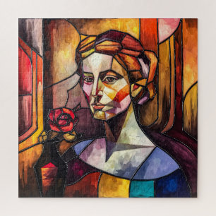 Puzzle Portrait de femme en verre Abstrait avec Rose