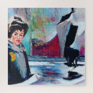 Puzzle Portrait de femme vintage avec Arrière - plan Abst
