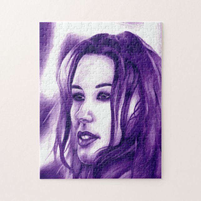 Puzzle Portrait de femme violette, œuvre d'art originale (Vertical)