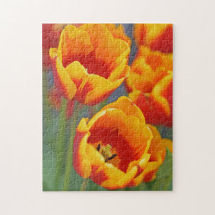 Puzzle Portrait de fleur de tulipe élégante jaune et roug