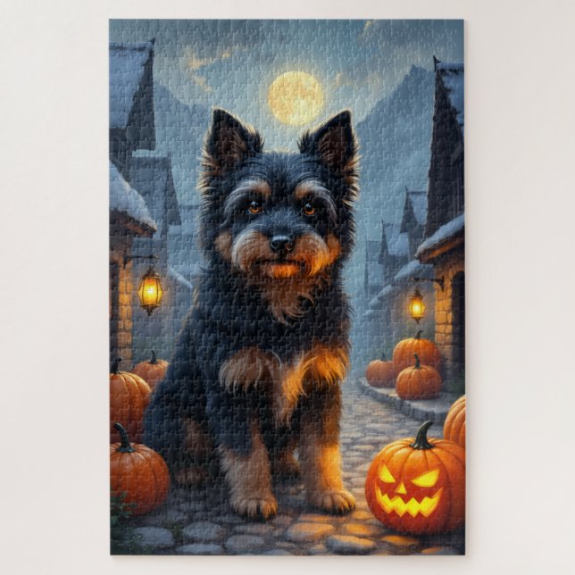 Puzzle Portrait de Halloween au clair de lune de Terrier  (Vertical)