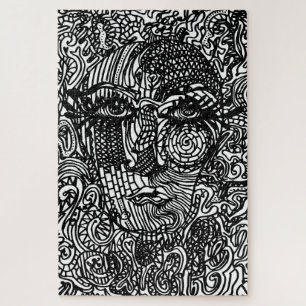 Puzzle Portrait de ligne Trippy noir et blanc