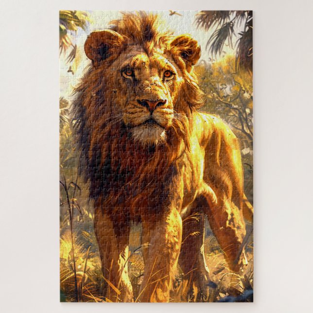 Puzzle Portrait de Lion Intense Safari Doré (Vertical)