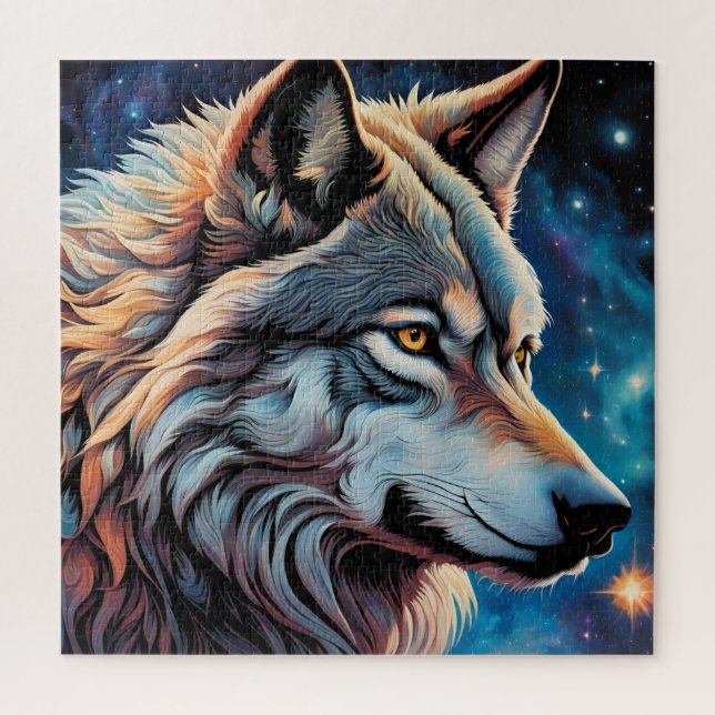 Puzzle Portrait de nuit du loup gris Starry (Vertical)