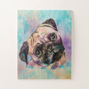 Puzzle Portrait de Pug dog Watercolor