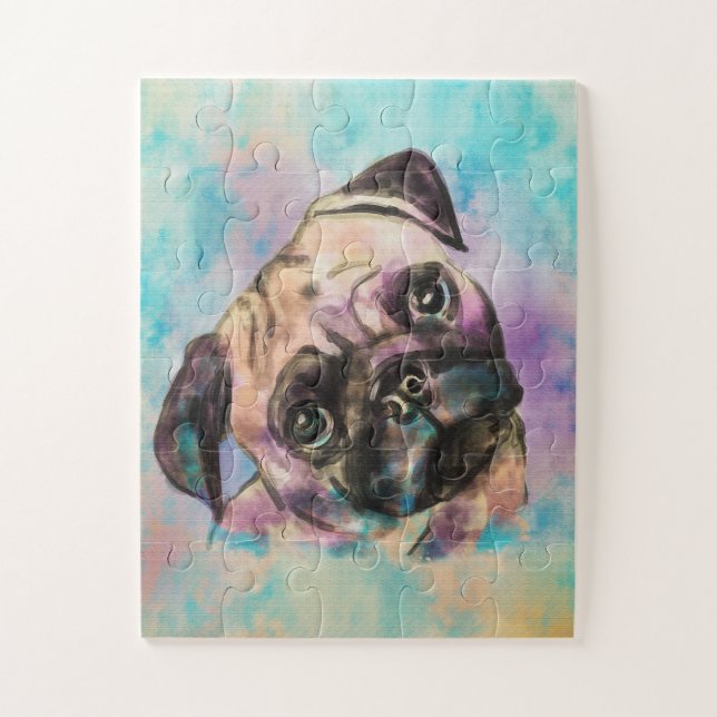 Puzzle Portrait de Pug dog Watercolor (Vertical)