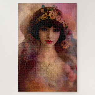 Puzzle Portrait de style vintage de belle femme en rose