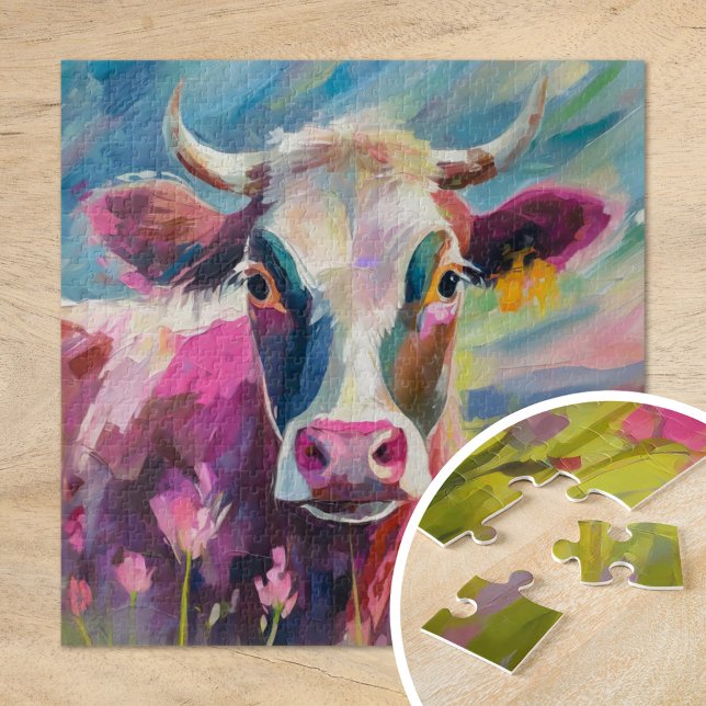 Puzzle Portrait de vache coloré Art Abstrait moderne (Créateur téléchargé)