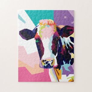 Puzzle Portrait de vache Pop Art coloré