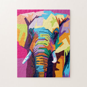 Puzzle Portrait d'éléphant Pop Art coloré