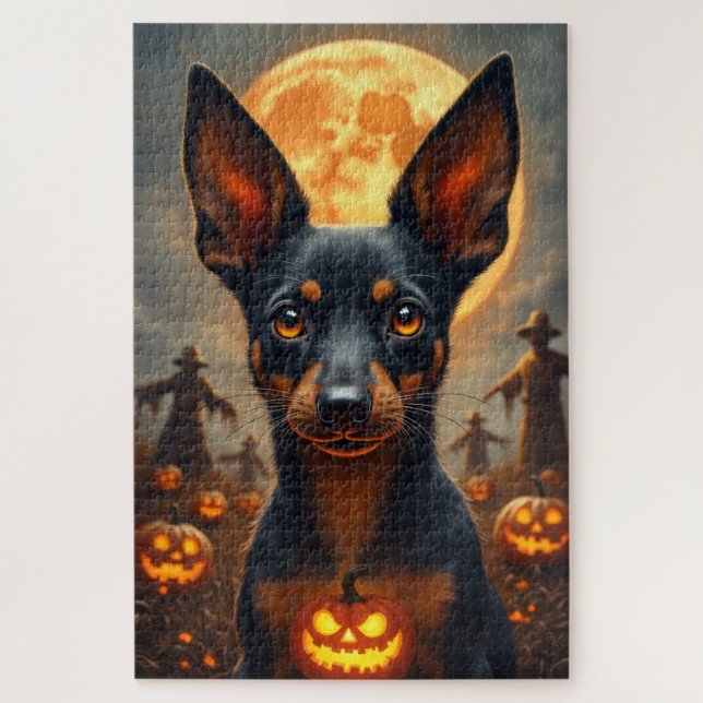 Puzzle Portrait d'Halloween de Rat Terrier dans un champ  (Vertical)
