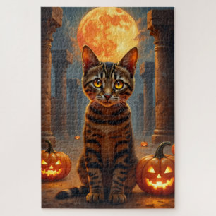 Puzzle Portrait d'Halloween du chat abyssin dans un templ