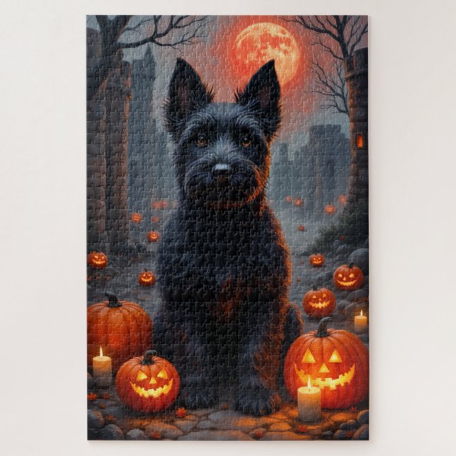 Puzzle Portrait d'Halloween du Terrier Écossais au Châtea (Vertical)